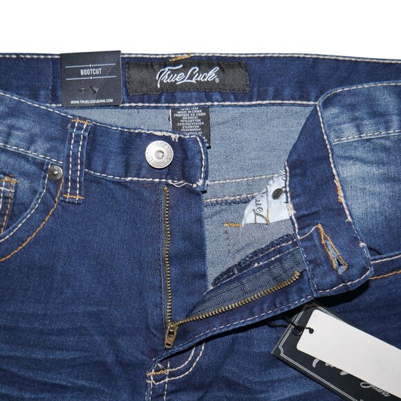 True Luck Men's Bootcut Jeans Size 32x32 Embroidered Stitched Medium Wash BKE - Picture 5 of 9